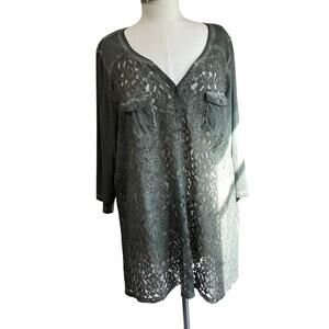 Catherine's Women's Army Green Lace V Neck Blouse Size 1X 18/20W